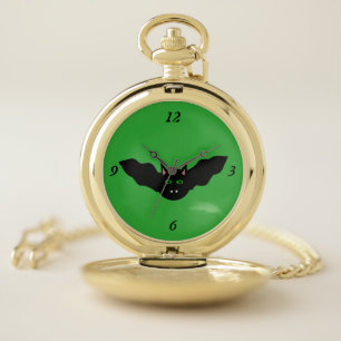 Vampire Cat Faced Bat Halloween Pocket Watch