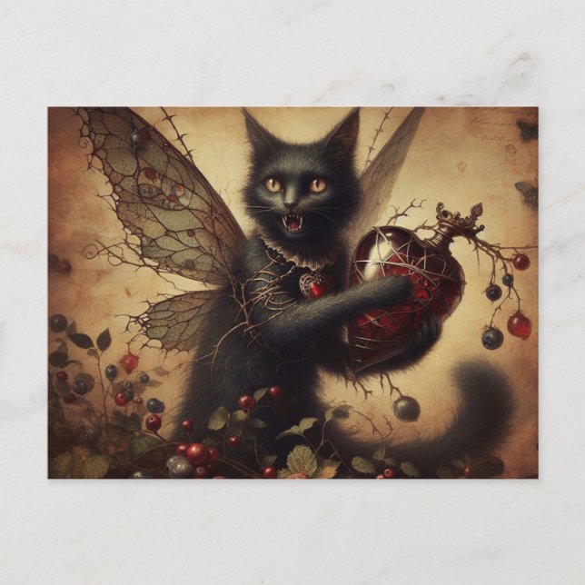 Vampire Cat Fairy Horror holding a bottle Postcard (Front)