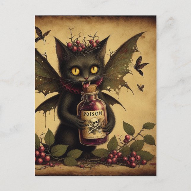 Vampire Cat Fairy Poison Bottle Vintage Postcard (Front)