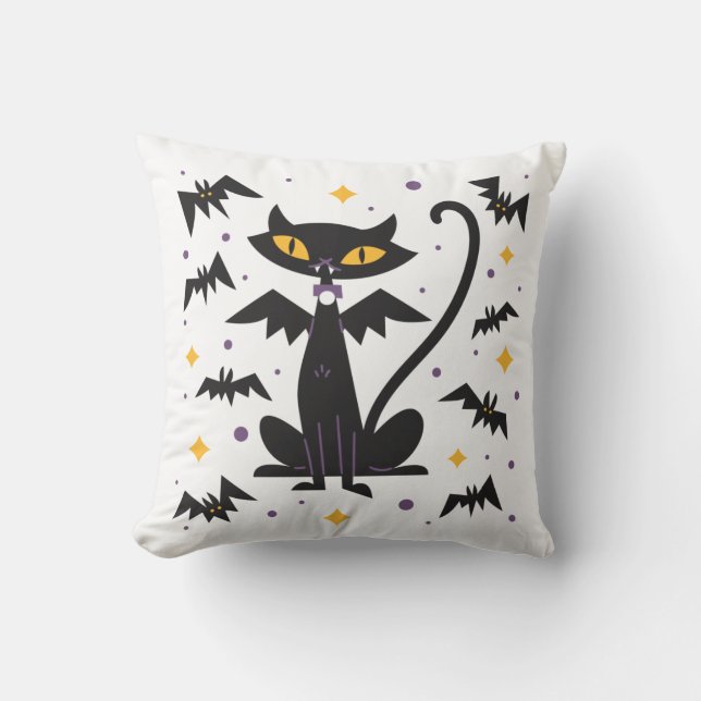 Vampire Cat Halloween Throw Pillow (Front)