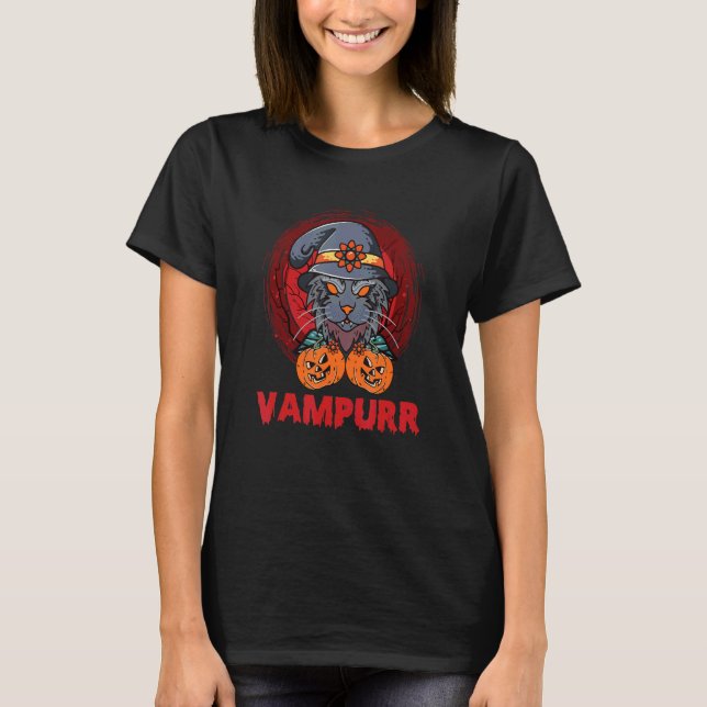 Vampire Cat Kitty Pumpkins Vampurr T-Shirt (Front)