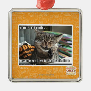 vampire cat smiles metal ornament