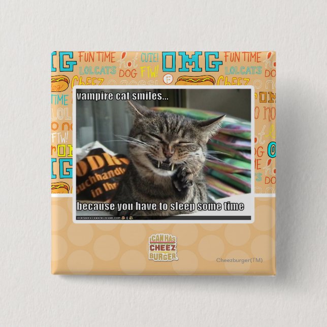 vampire cat smiles pinback button (Front)