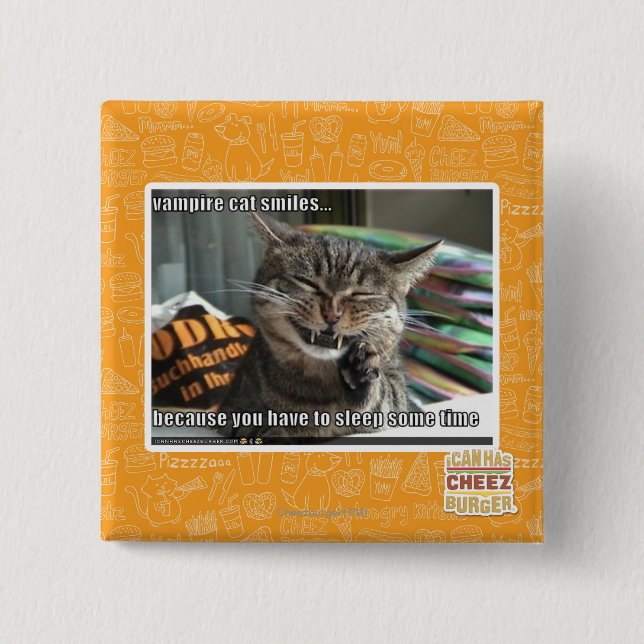 vampire cat smiles pinback button (Front)
