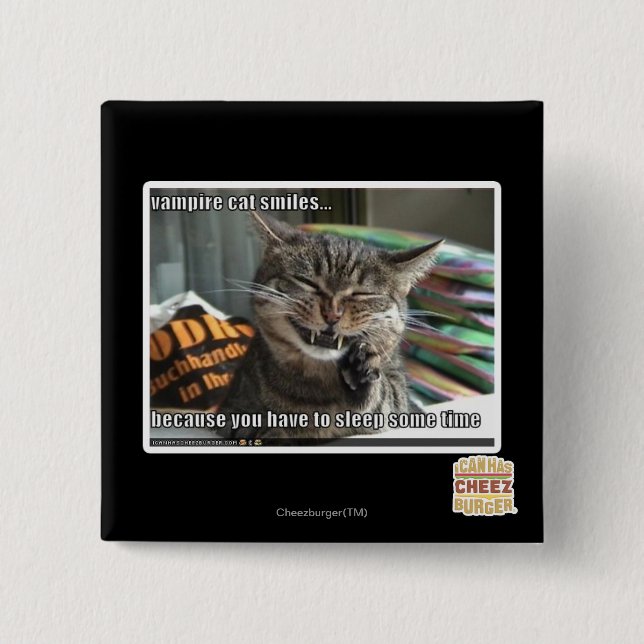 vampire cat smiles pinback button (Front)
