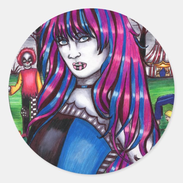 Vampire Circus Freak monsters original drawing   Classic Round Sticker (Front)