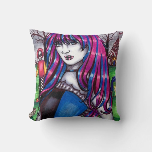 Vampire Circus Freak monsters original drawing  Throw Pillow (Front)