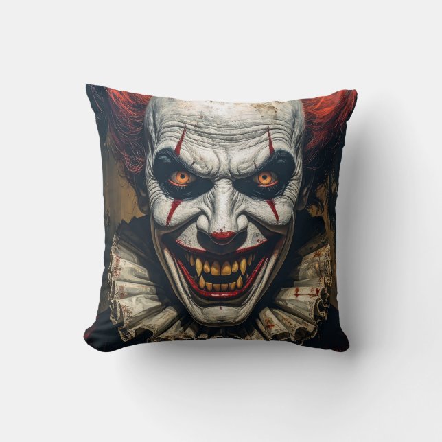 Vampire Clown Halloween Throw Pillow (Front)