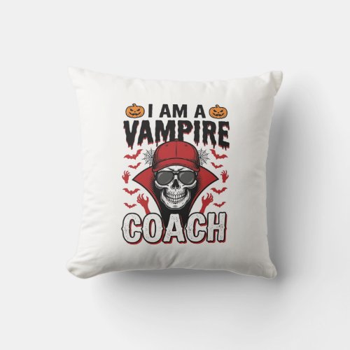 Vampire Coach Halloween Skull Vintage Shirt Design Throw Pillow