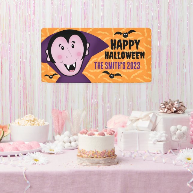 Vampire Dracula Bats Kids Cute Happy Halloween  Banner (Party)