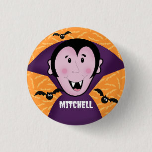 Vampire Dracula Bats Kids Cute Happy Halloween Button