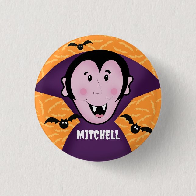 Vampire Dracula Bats Kids Cute Happy Halloween  Button (Front)
