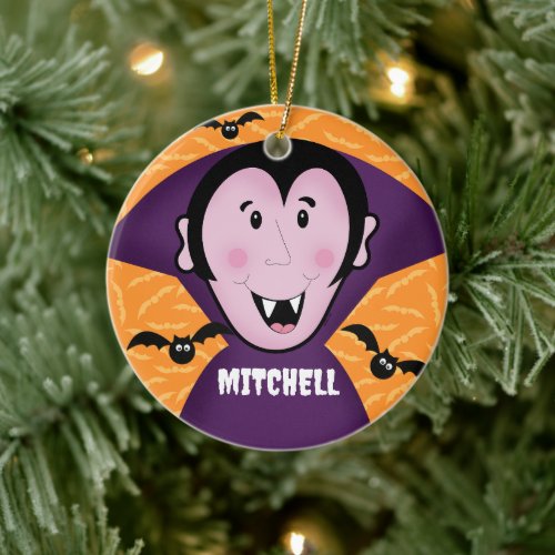 Vampire Dracula Bats Kids Cute Happy Halloween  Ceramic Ornament