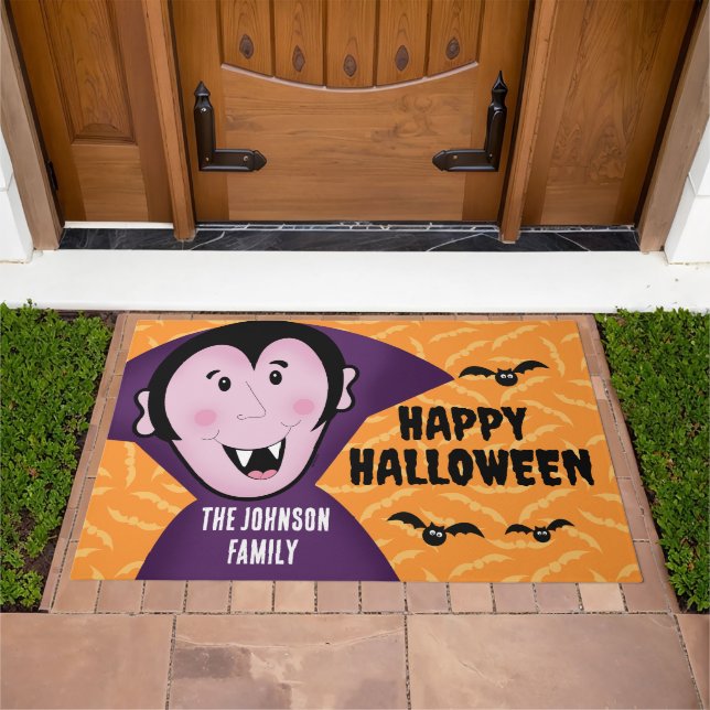 Vampire Dracula Bats Kids Cute Happy Halloween  Doormat (Outdoor)