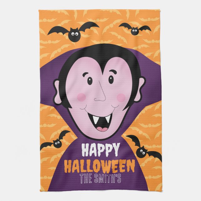 Vampire Dracula Bats Kids Cute Happy Halloween  Kitchen Towel (Vertical)