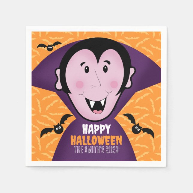 Vampire Dracula Bats Kids Cute Happy Halloween  Napkins (Front)