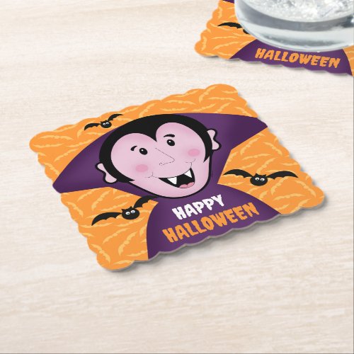 Vampire Dracula Bats Kids Cute Happy Halloween  Paper Coaster