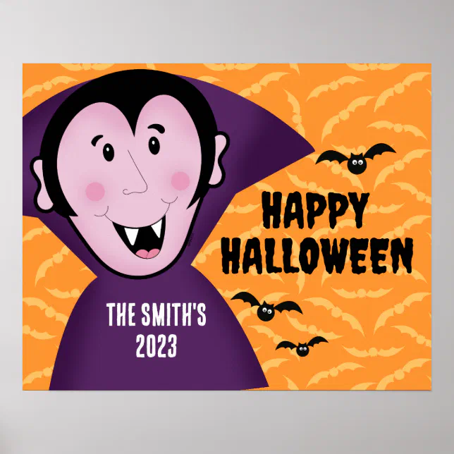 Vampire Dracula Bats Kids Cute Happy Halloween Poster | Zazzle