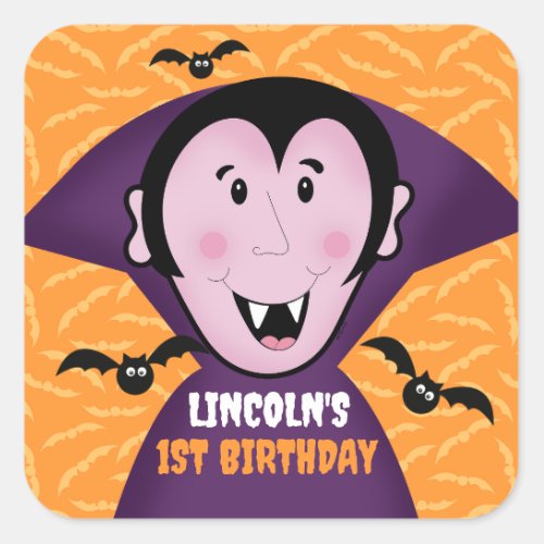 Vampire Dracula Bats Kids Cute Happy Halloween  Square Sticker