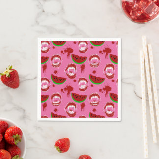 Vampire Eating Watermelon Halloween in July Pink Napkins