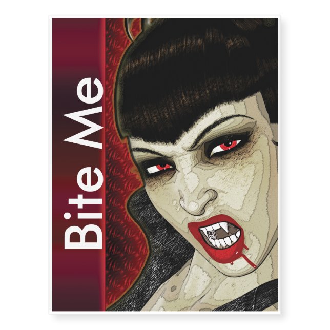 Vampire face bite me blood temporary tattoos (Front)