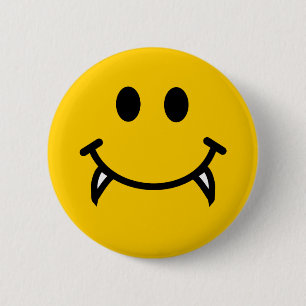 Vampire face with fangs button