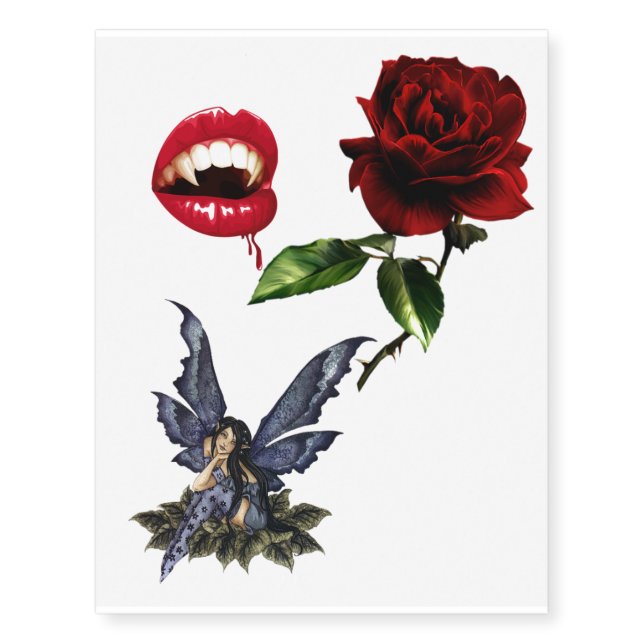 Vampire Fairy Rose Temporary Tattoos (Front)