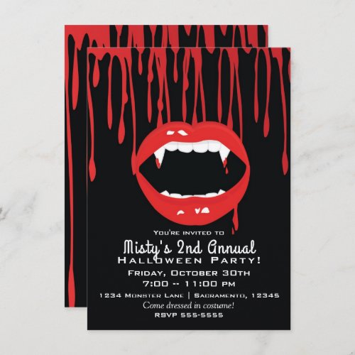 Vampire Fangs  Blood Dracula Halloween Invitation