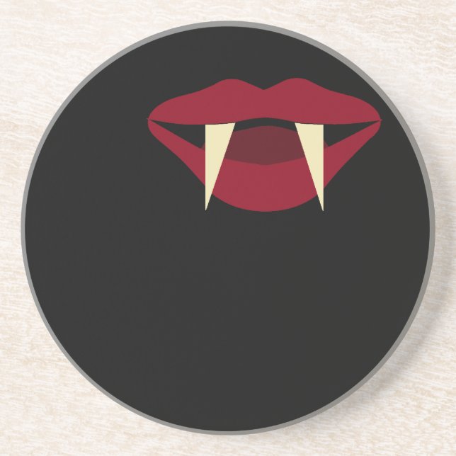 Vampire Fangs Blood Red Lips Sandstone Coaster (Front)