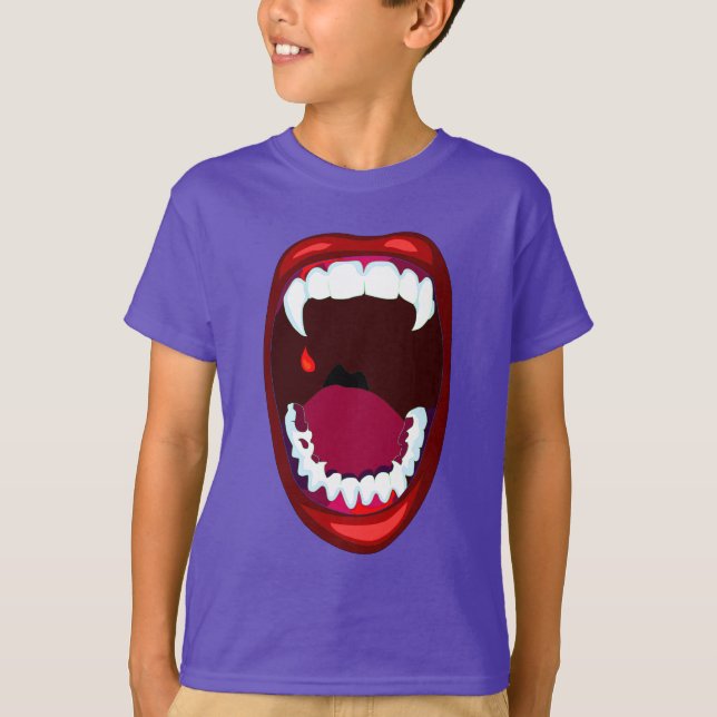 Vampire Fangs Campy Horror Show Teeth Red Lips T-Shirt (Front)