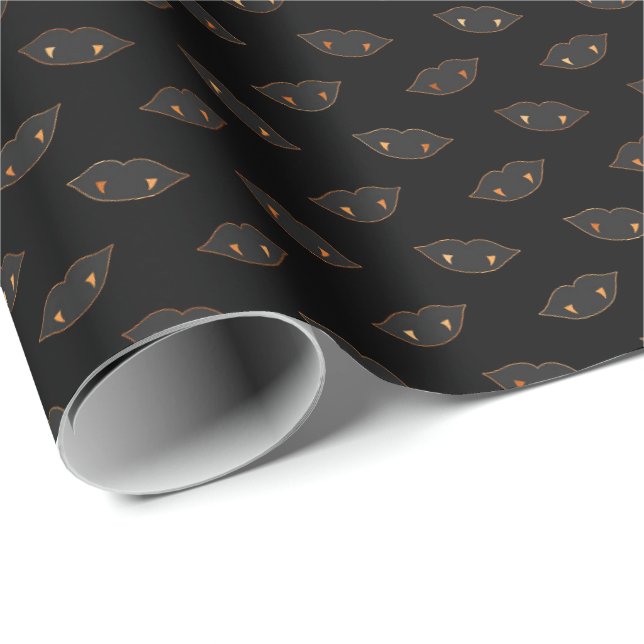Vampire Fangs Copper Black Halloween Pattern Wrapping Paper (Roll Corner)
