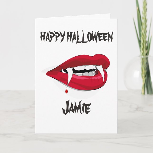 VAMPIRE  FANGS CUSTOM  HAPPY HALLOWEEN CARD (Front)