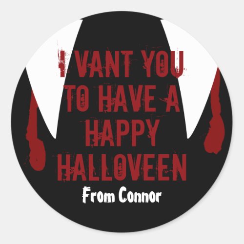 Vampire Fangs Personalized Halloween Candy Classic Round Sticker