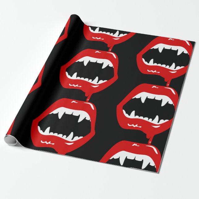vampire fangs spooky scary monster  wrapping paper (Unrolled)