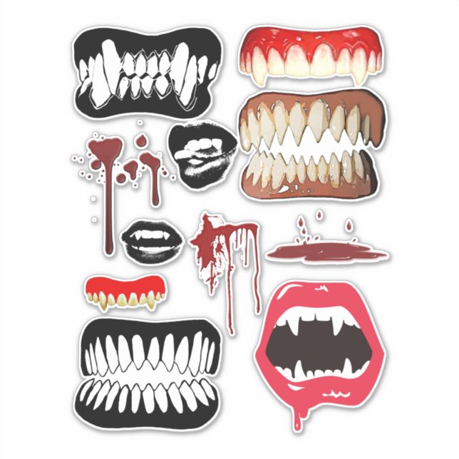 Vampire Fangs Teeth Halloween Horror art Sticker (Front)