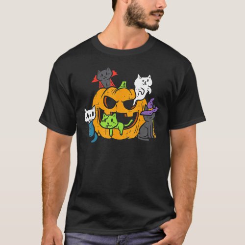 Vampire Ghost Zombie Witch Cats In Pumpkin Cute Ha T_Shirt