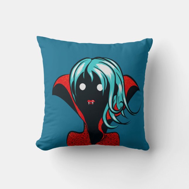 Vampire Girl Goth Character Halloween Throw Pillow (Front)