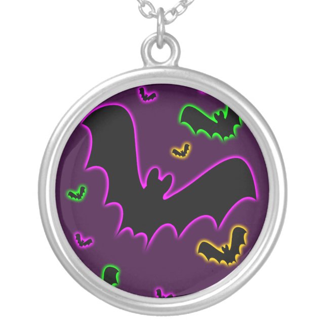 Vampire Glow Bats Sterling Silver Necklace (Front)