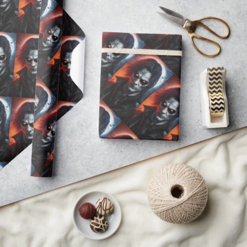 Vampire goth dracula halloween cartoon birthday wrapping paper