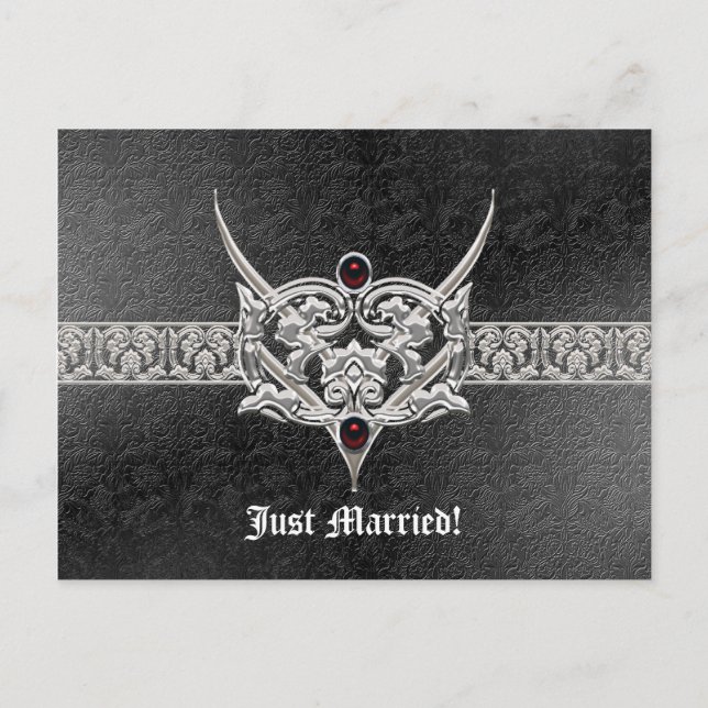 Vampire Goth Faux Leather Jeweled Wedding Announcement Postcard (Front)