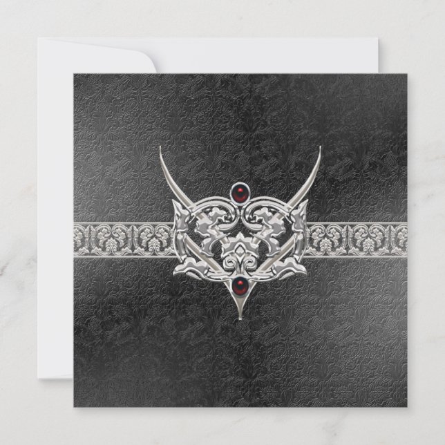 Vampire Goth Faux Leather Jeweled Wedding Invitation (Front)