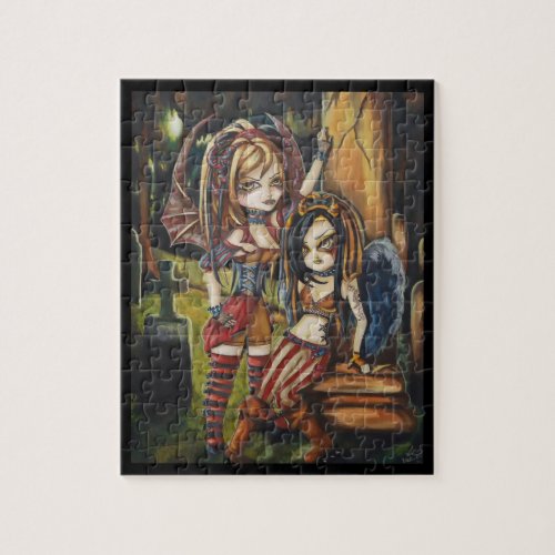 Vampire Goth Sisters Fantasy Art Puzzle in Tin