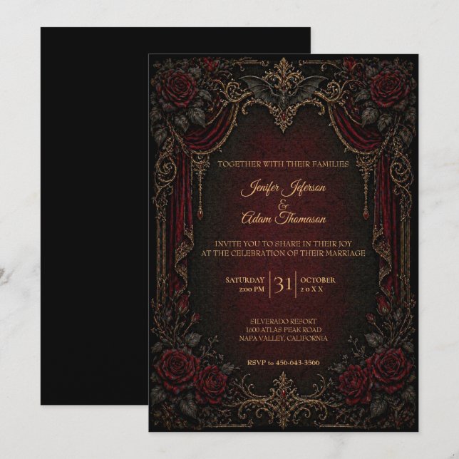 Vampire Gothic Halloween Wedding Invitation (Front/Back)