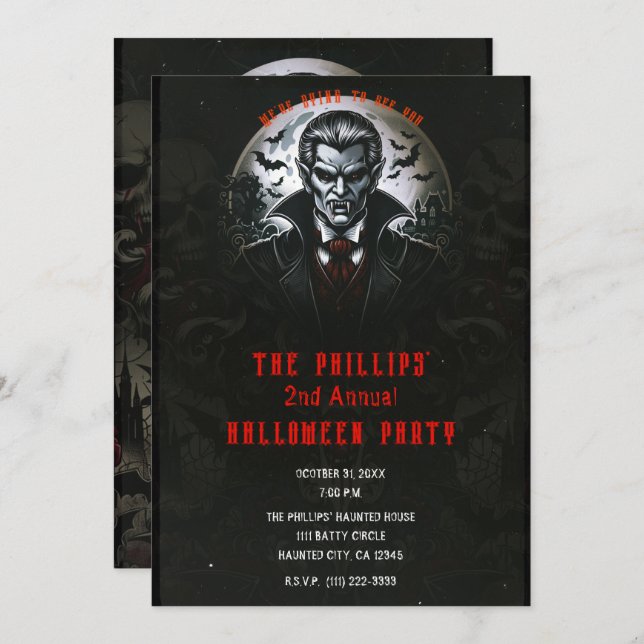 Vampire & Gothic Skulls Halloween Party Invitation (Front/Back)