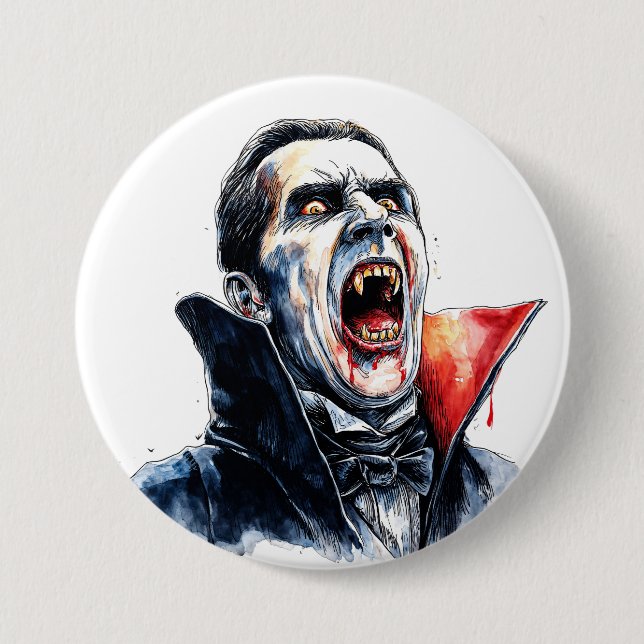 Vampire Halloween Gothic Red Black Button (Front)