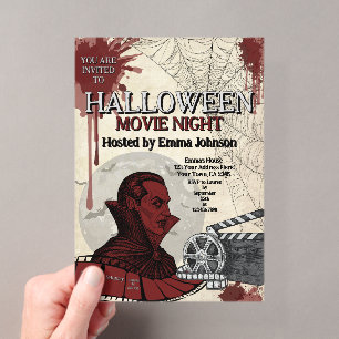 Vampire Halloween Movie Night Blood Art Acrylic Invitations