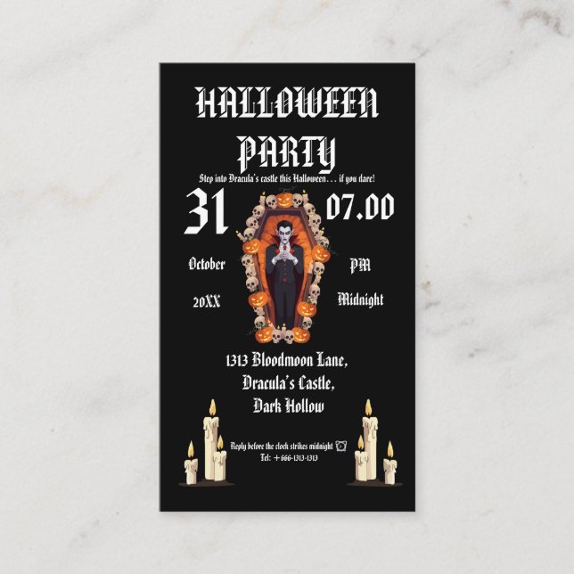  Vampire 🖤 halloween party- Black Invitation card (Front)