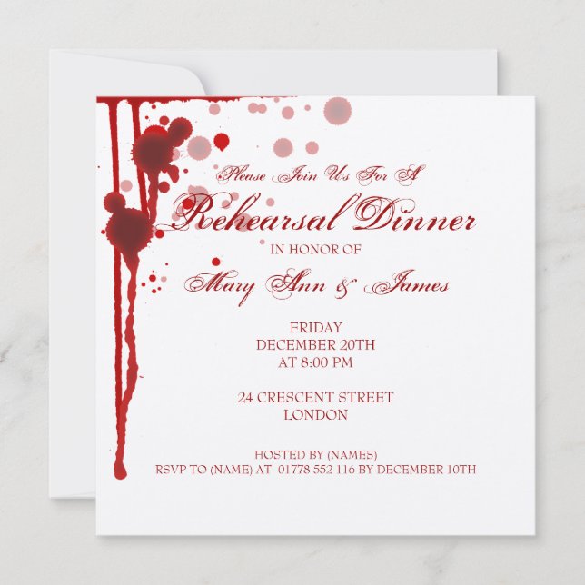 Vampire Halloween Rehearsal Dinner Fake Blood Red Invitation (Front)