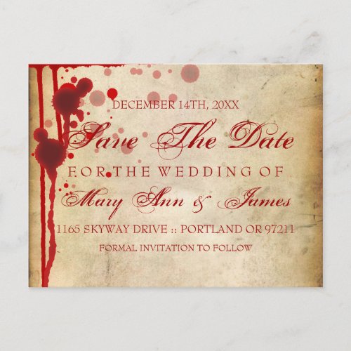 Vampire Halloween Save The Date Fake Blood Red Announcement Postcard