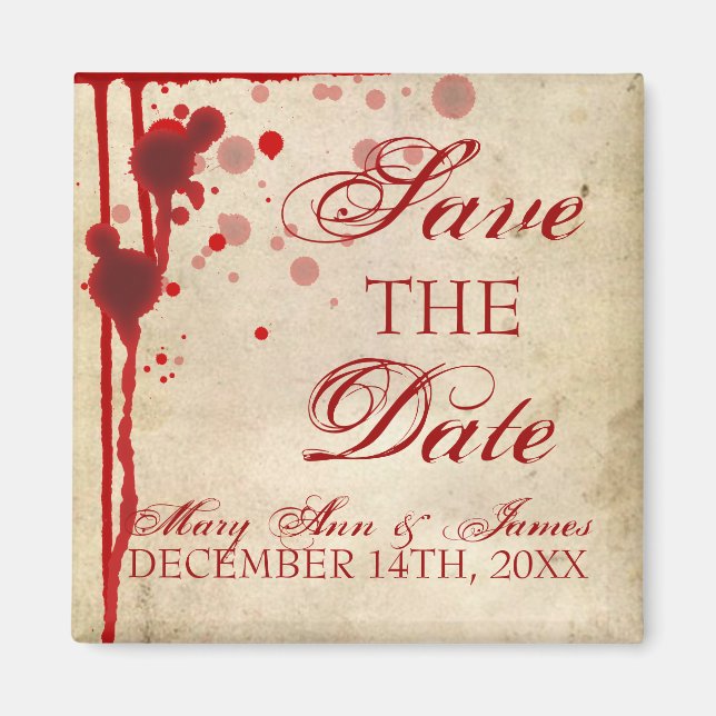 Vampire Halloween Save The Date Fake Blood Red Magnet (Front)